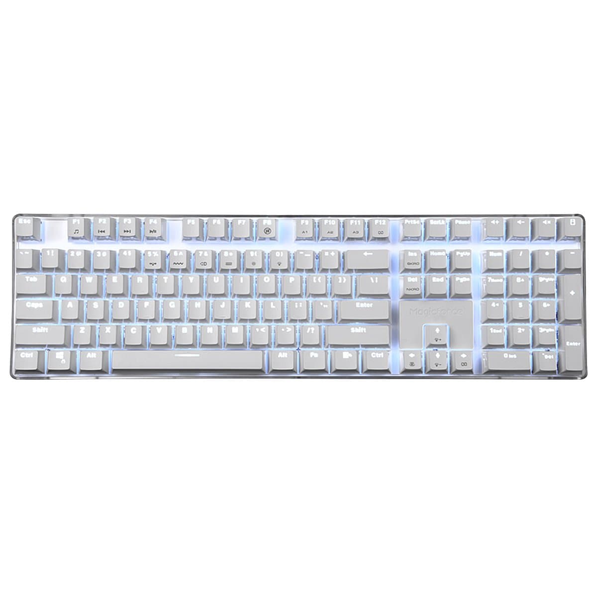30% Discount Mechanical Keyboard Gaming Keyboard Blue Switch 100% Full Size 108 keys US Layout GATERON switch with Ice Blue Backlight Case White Magicforce by Qisan