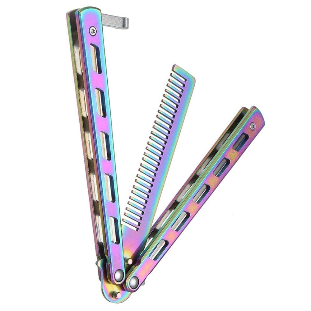 1pcs Foldable Comb Stainless Steel Practice Training Butterfly Knife Comb Beard & Moustache Brushes Hairdressing Styling Tool