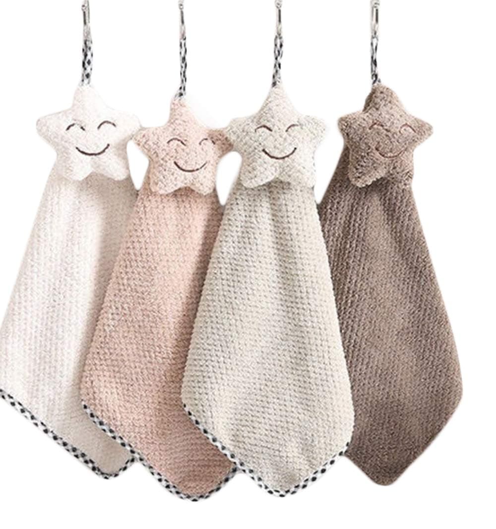 KYFY Kitchen Towels with Hanging Loop Hand Bath Towel Kitchen Towels Absorbent Small Hang Towel for Kitchen, Bathroom, Mudroom, Laundry Room 4Pack