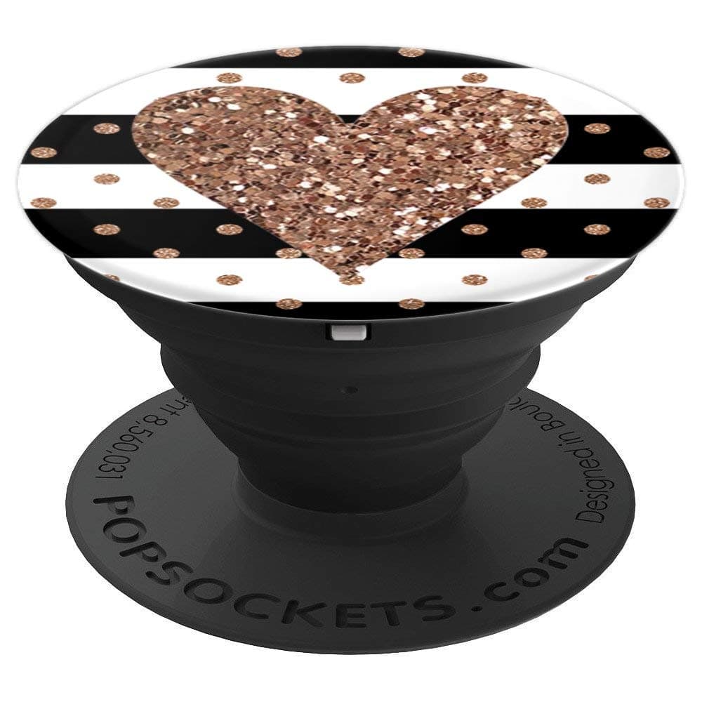 White Black Stripes Golden Heart Expanding Phone Pop Socket