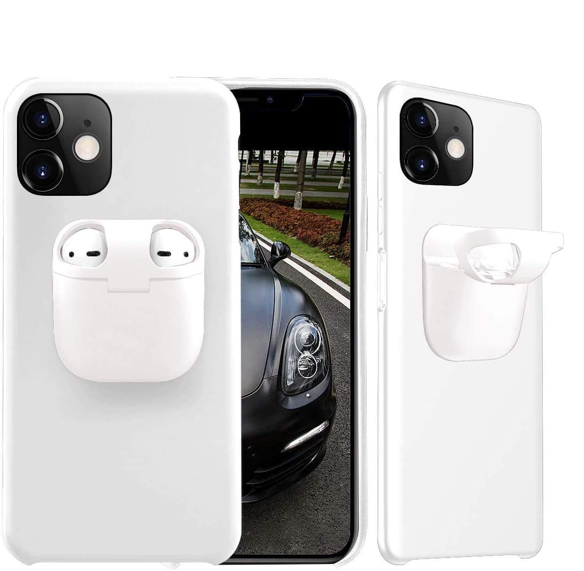 Case for iPhone 11 with AirPods Pro Holder, 2 in 1 for iPhone and AirPods Pro Case, Slim Shockproof Silicone Wireless Earphone Protection Phone Cover for iPhone 11 6.1" - [White']