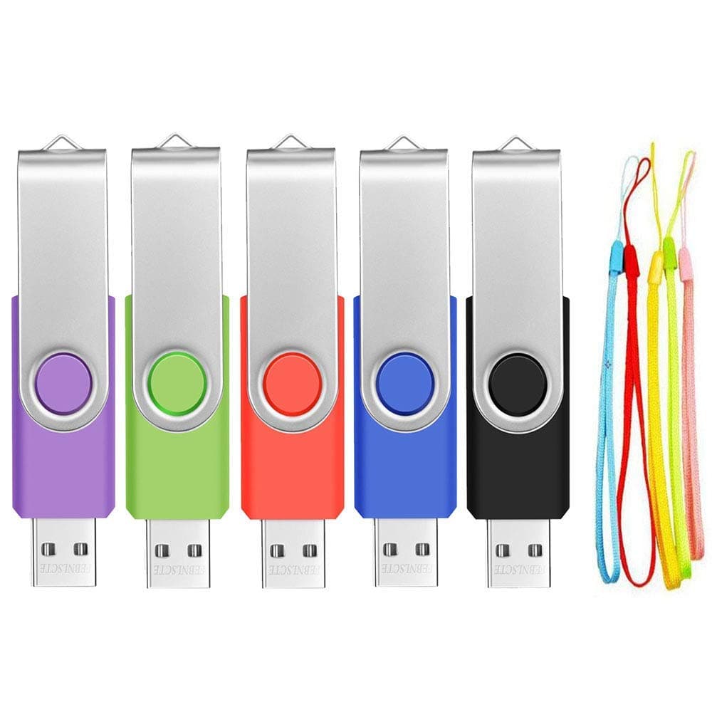 5 Pack 16GB Memory Sticks USB Flash Drive - Swivel 16 GB USB 2.0 Stick Multi-Color Bulk Portable Multipack Pen Drives - FEBNISCTE Value Pendrive Data Storage Jump Drive with 5pcs Lanyards for Family