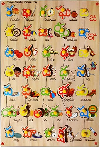 Skillofun Telugu Alphabet Puzzle Tray with Picture and Knobs