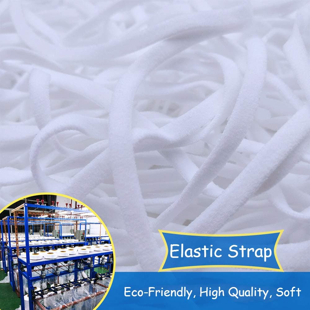 HUIJINTAO Elastic Strap White Earloop Cord 5mm Wide Flat Ear Tie Rope Handmade String for Crafts DIY Sewing (10m)