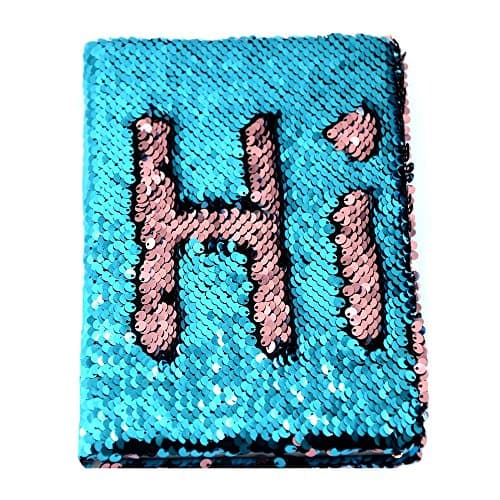 Modcon Magic Sequin Journal Reversible Sequin Office Notebook Mermaid Notepad School Diary for Girls Adults Festival Birthday Valentine's Day Gifts (Blue/Pink)