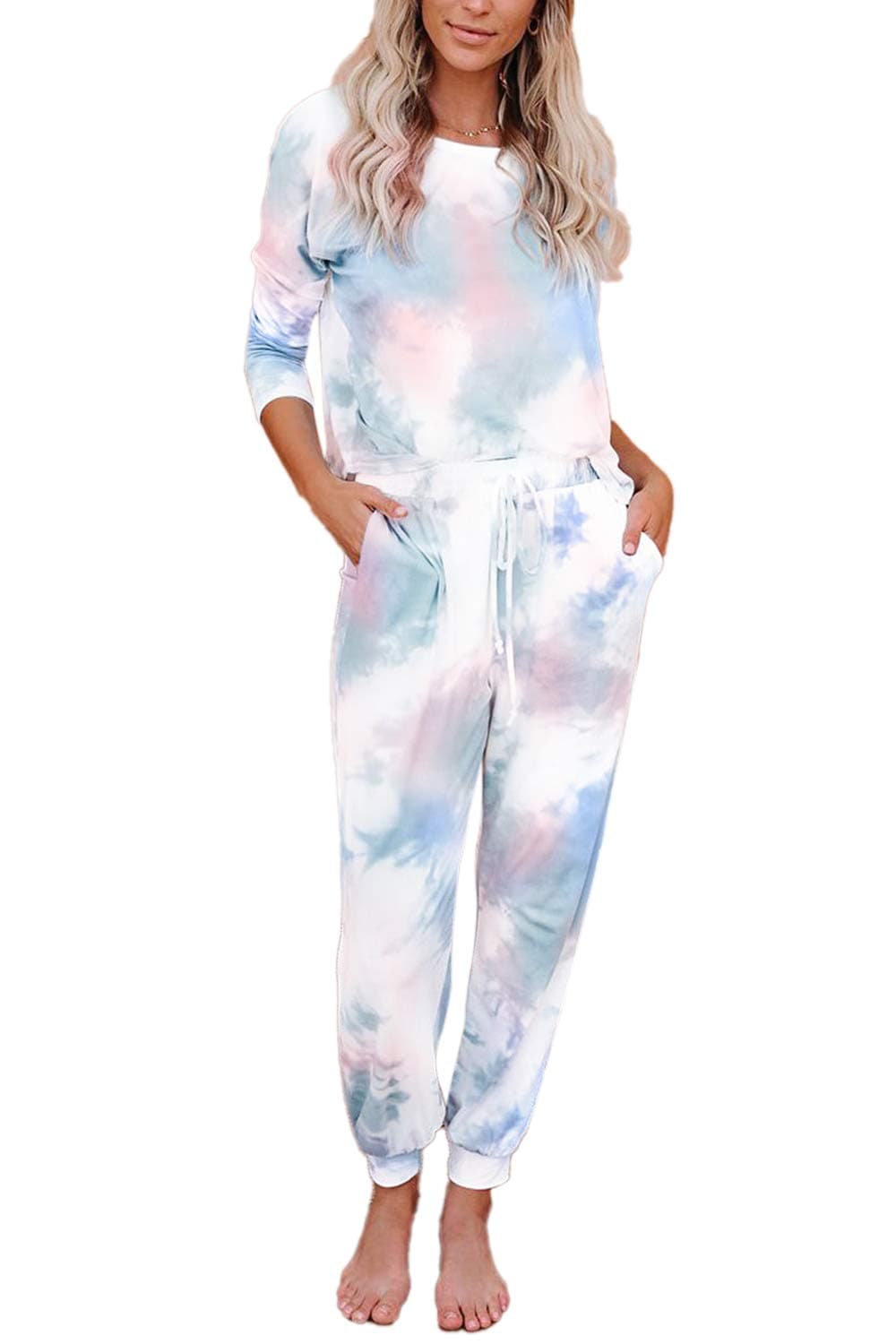 Women Tie Dye Sweatsuit Long Sleeve Pullover Sweatpants 2 Pcs Lounge Jogger Set