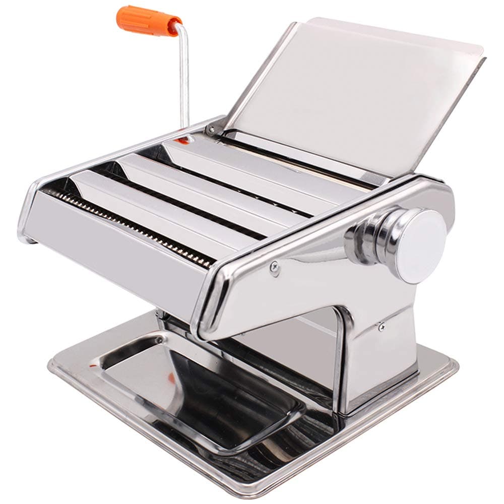Holzsammlung Pasta Maker Machine, Adjustable Stainless Steel Manual Pasta Making Machine with 4 Cut Press Blade Settings, Table Top Clamp Spaghetti Measuring Tool for Making Lasagne, Fettuccine #2