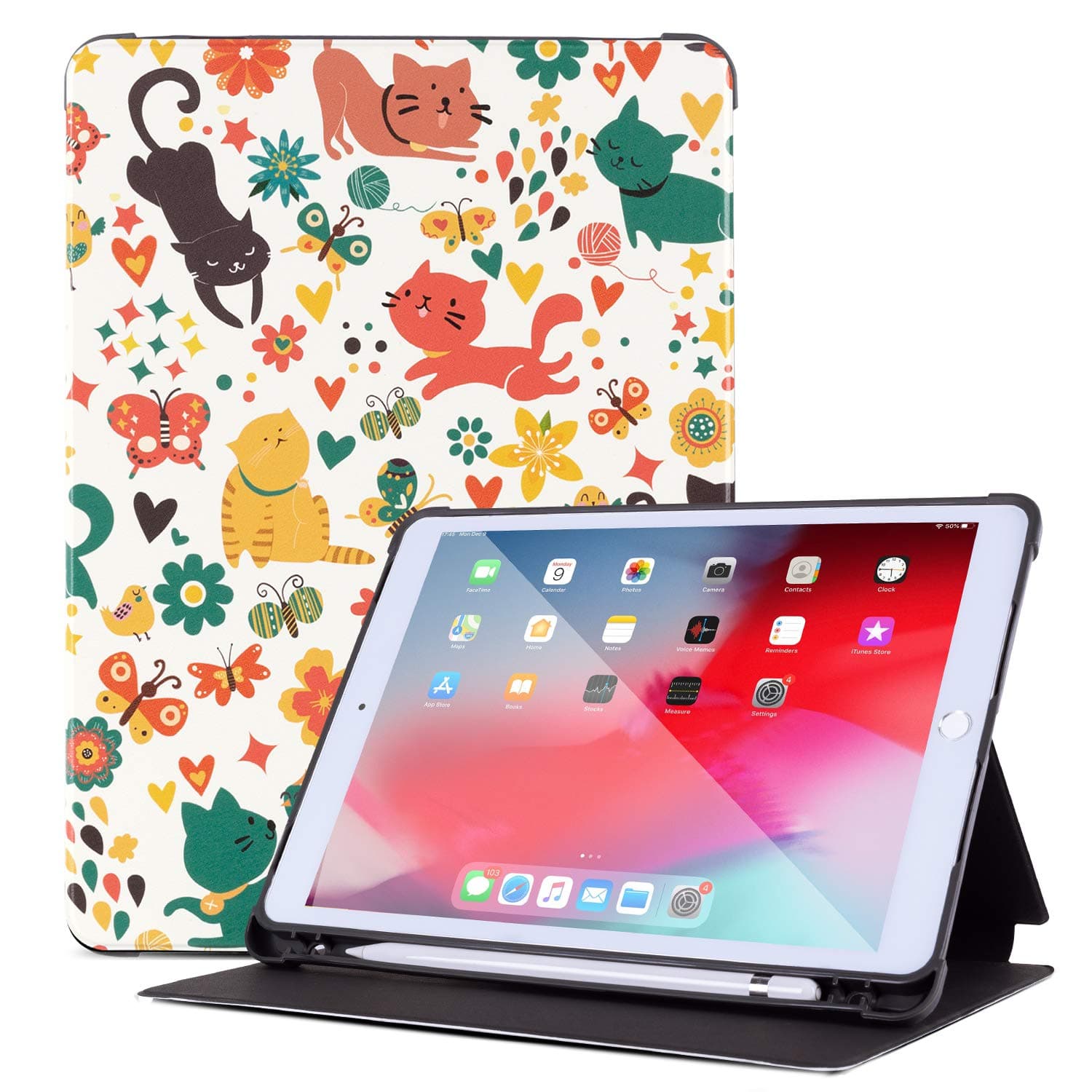 Gofupa New iPad 7th Generation Case 10.2 Inch 2019, ipad air 10.5 Premium Leather Folio Stand Cover with Built-in Apple Pencil Holder - Auto Wake/Sleep and Multiple Viewing Angles(Yellowcat)