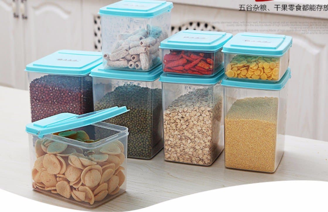 Storage Jar/Containers/Storage Boxes,Expandable Clamshell Food airtight Plastic Dry Cereal in The Kitchen Storage Canister Fruit Box, Set of 8,Blue