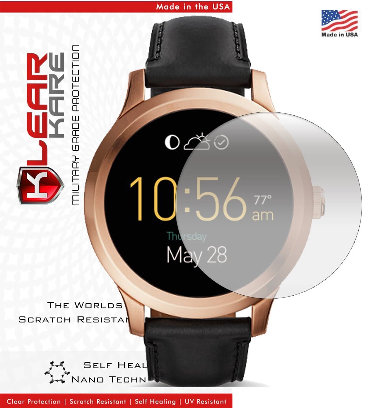 KlearKare Invisible Screen Shield Protector for Fossil Q Founder | (HD) Clear | Self Healing Nano Technology | Bubble Free