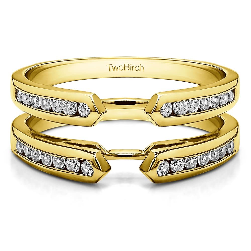 TwoBirch Sterling Silver Channel Set Cathedral Ring Guard Enhancer With White Diamonds(G,I2) (0.4 ct.)