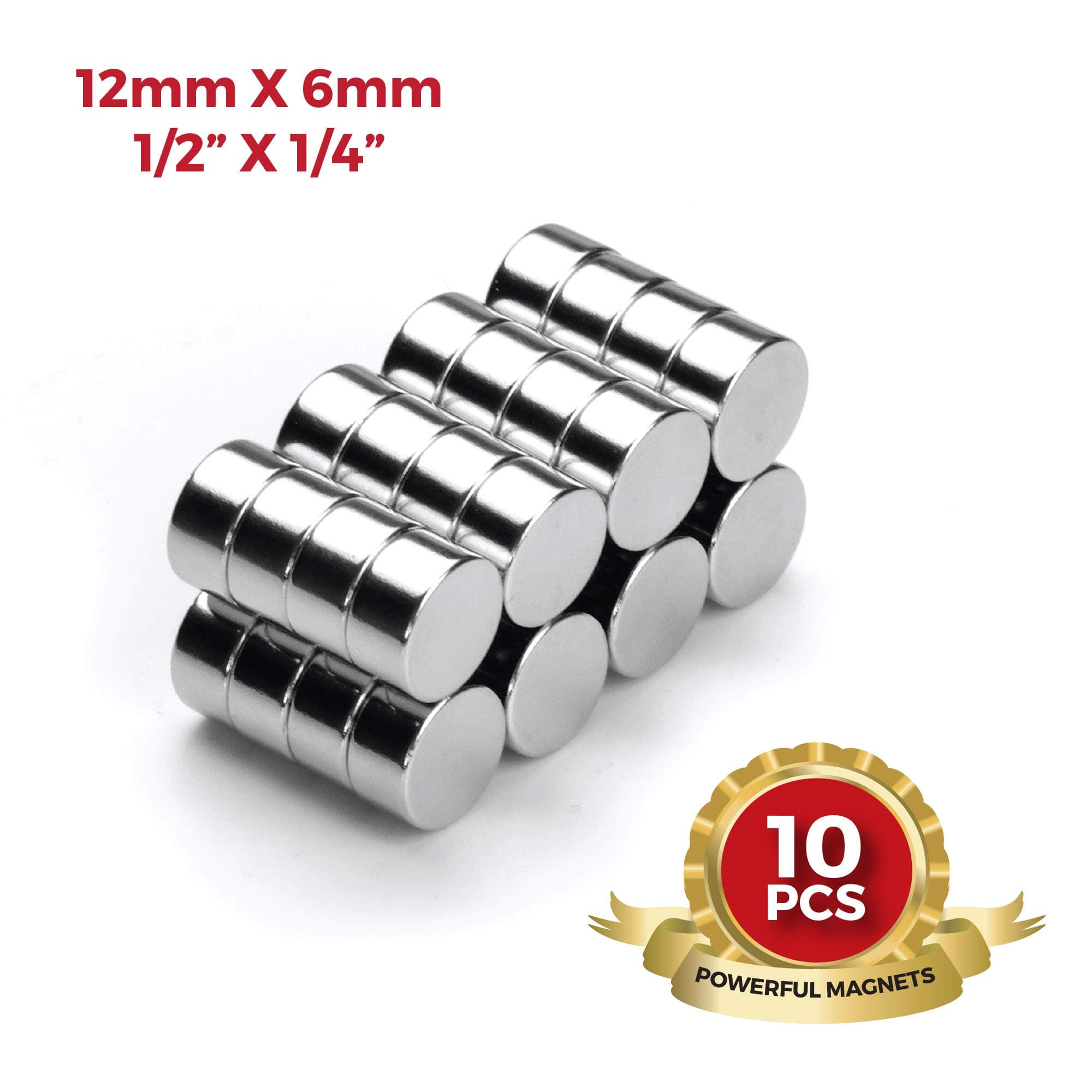 12mm x 6mm 1/2" x 1/4" Round Disc Magnets 12x6mm for Refrigerator, Science, Crafts, Arts, Whiteboard, DIY, by NEOGAUSS N52 (10)