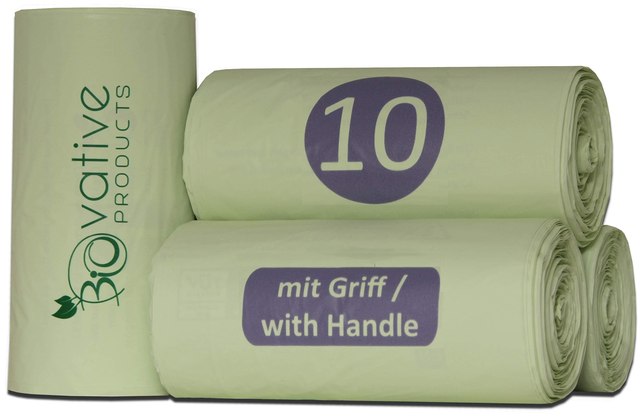 10L organic waste bags with handle - 100% compostable & biodegradable - tear-resistant organic bags for clean disposal with handle - also available as 6L, 20L, 30L