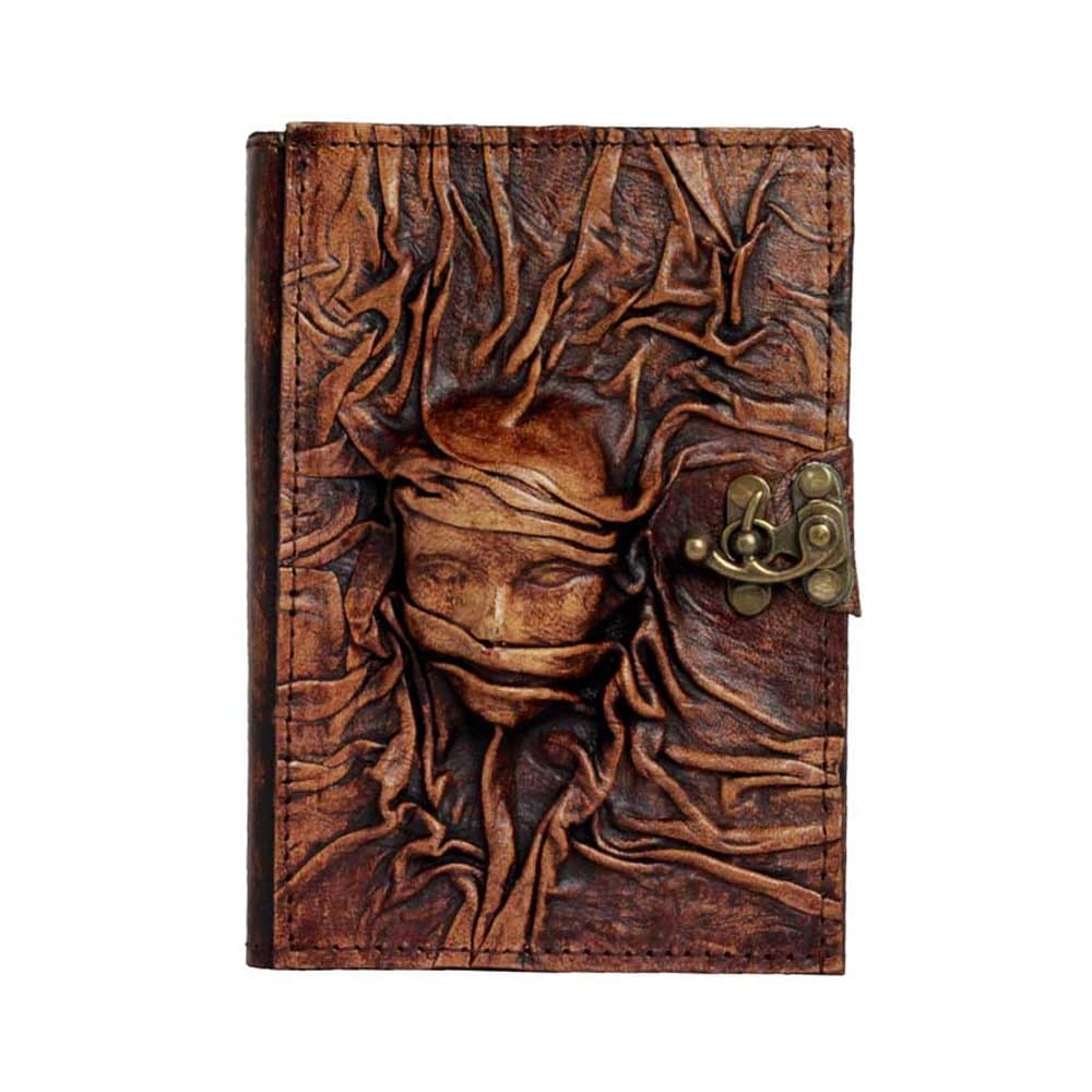 Embossed Woman Face On a Brown Leather Journal(SMALL) / Notebook /Notepad / Diary / Sketchbook / Handmade / Book / Chamois Paper / Women /Men / Children / Office Product (Lined Paper)(Plain Paper) (Plain Paper)