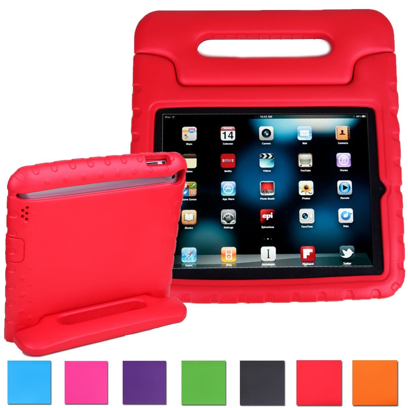 AGRIGLE iPad Mini Case, [Kids Series] Shock Proof Convertible Handle Light Weight Super Protective Stand Cover Case for Apple iPad Mini/Mini 2/Mini 3 (Red)