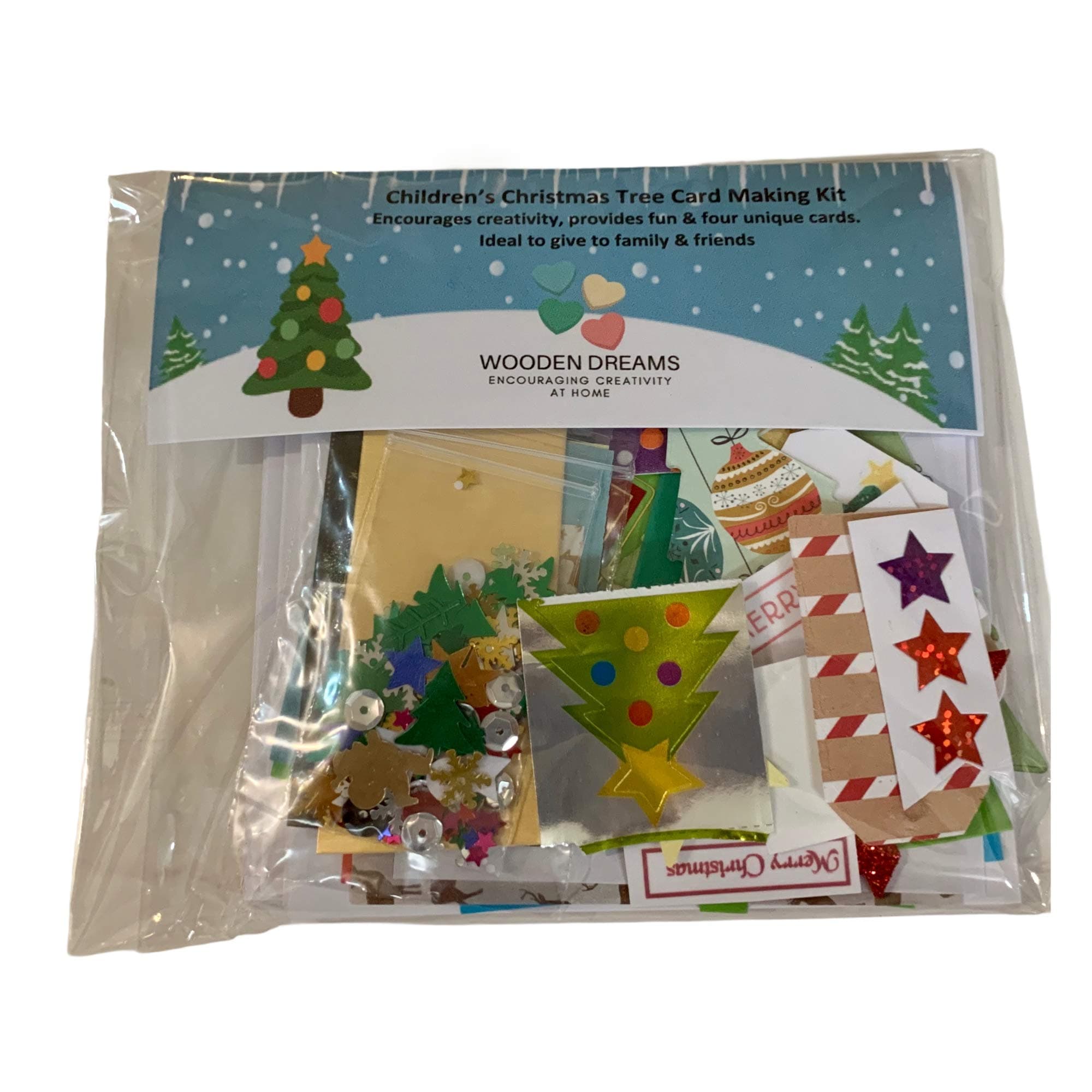 Children's Christmas Card Making Kit - Christmas Tree Theme Includes Cards & envelopes, Embellishments, Papers and Shapes