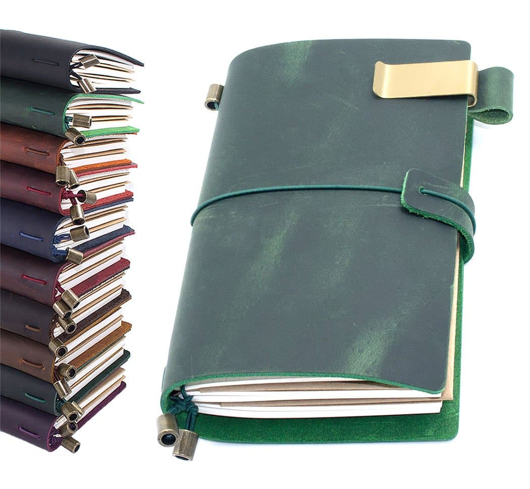 Leather Journal, Handmade Vintage Refillable Travel Diary Writing Notebook Gift for Men & Women 8.7"x4.7" Green