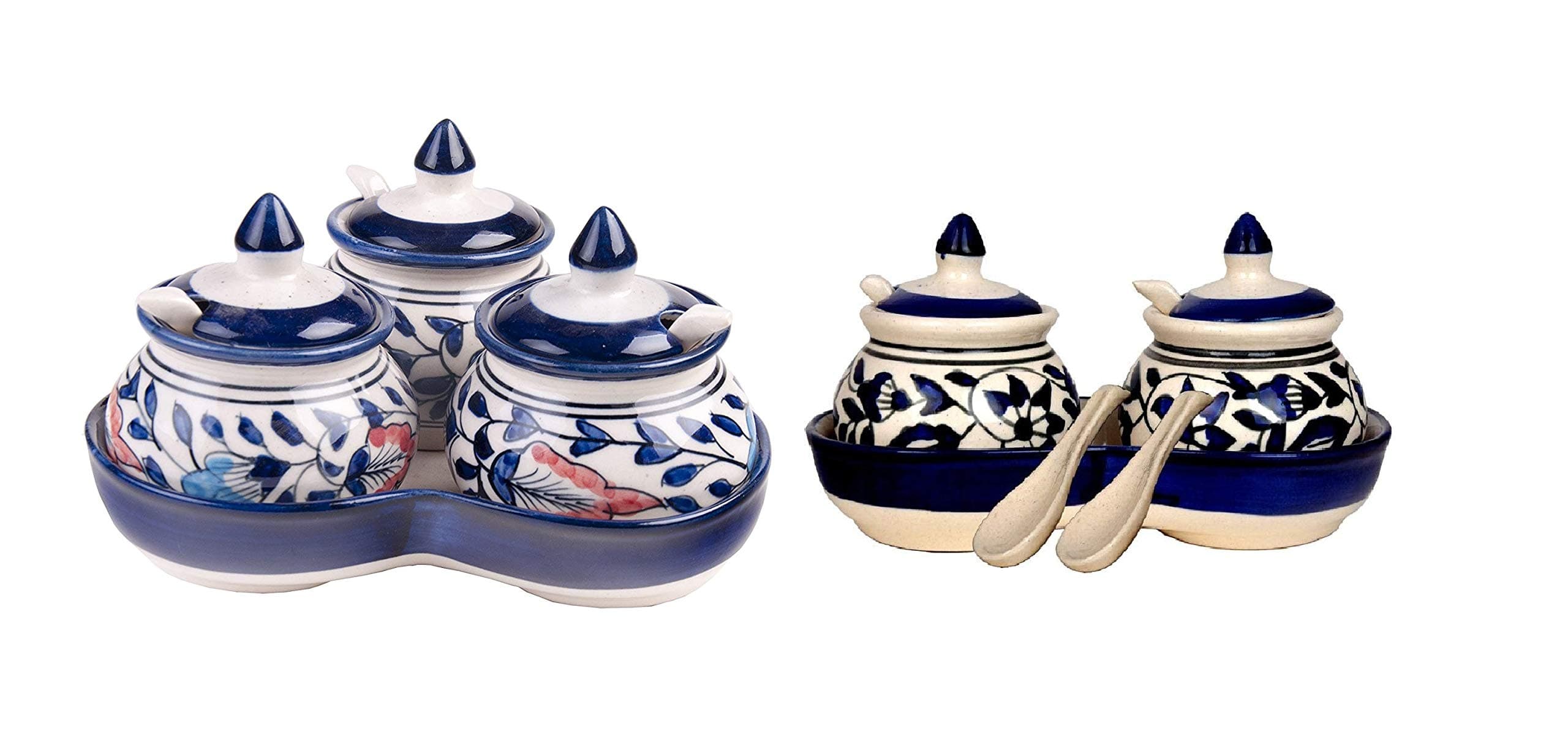 CRAFTGHAR Ceramic Pickle Jar Set, 4-Pieces, Blue