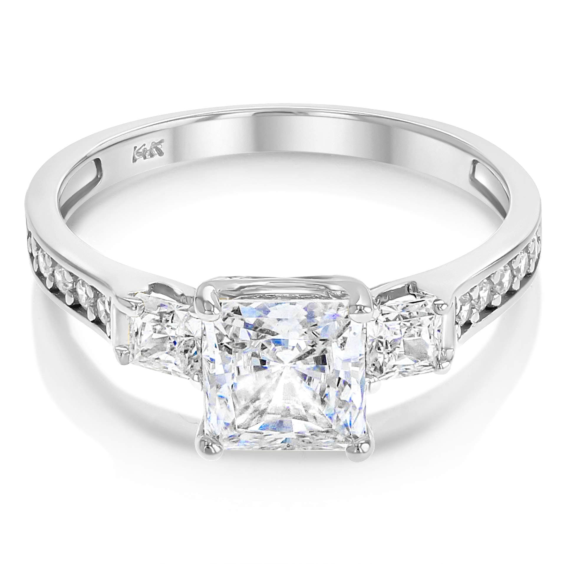 Ioka - 14k Solid Yellow OR White Gold 1.5 Ct. Cubic Zirconia CZ 3 Stone Princess Cut Engagement Ring Band