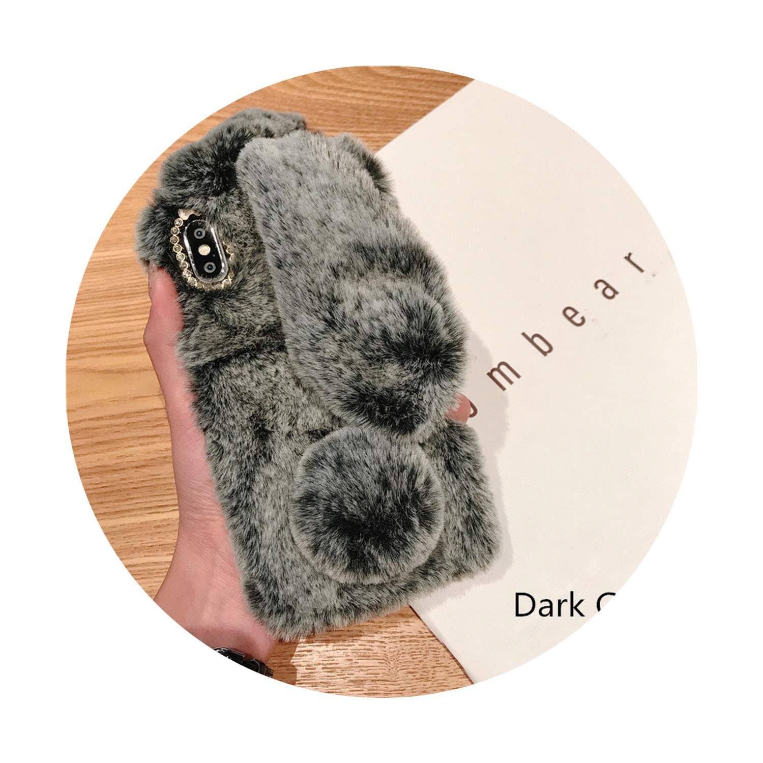 Cute Rabbit Ears Fluffy Phone Case Cover for iPhone 11 Pro X XS Max XR 8 7 6 5 6s 5s Plus Bunny Plush Fur Soft Silicone TPU Case,for iPhone 6 6s,Dark Gray