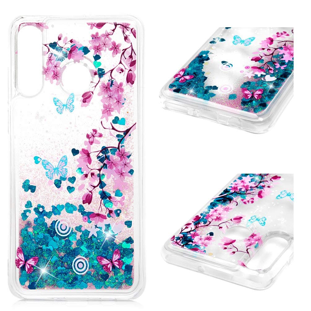 Huawei P30 Lite Case, Clear Liquid Glitter Case Bling Shiny Sparkle Flowing Moving Love Hearts Cover Crystal Slim Fit Protective TPU Bumper Shockproof Skin for Huawei P30 Lite Pink Butterfly