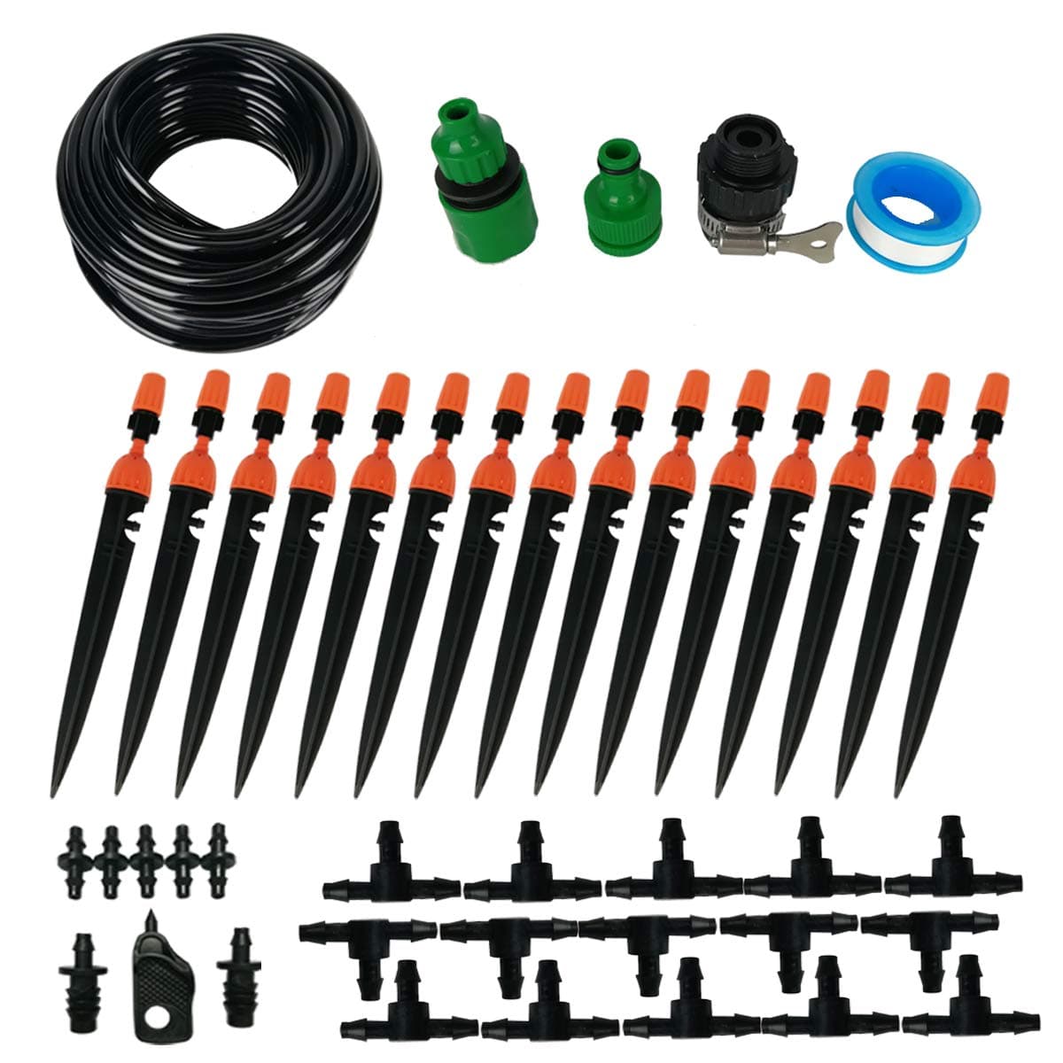 Drip Irrigation System, 1/4" Blank Distribution Tubing Watering Drip Kit 2-Types Plant Irrigation Kit Garden Irrigation System Micro Irrigation for Flower, Lawn, Plants,50 FT
