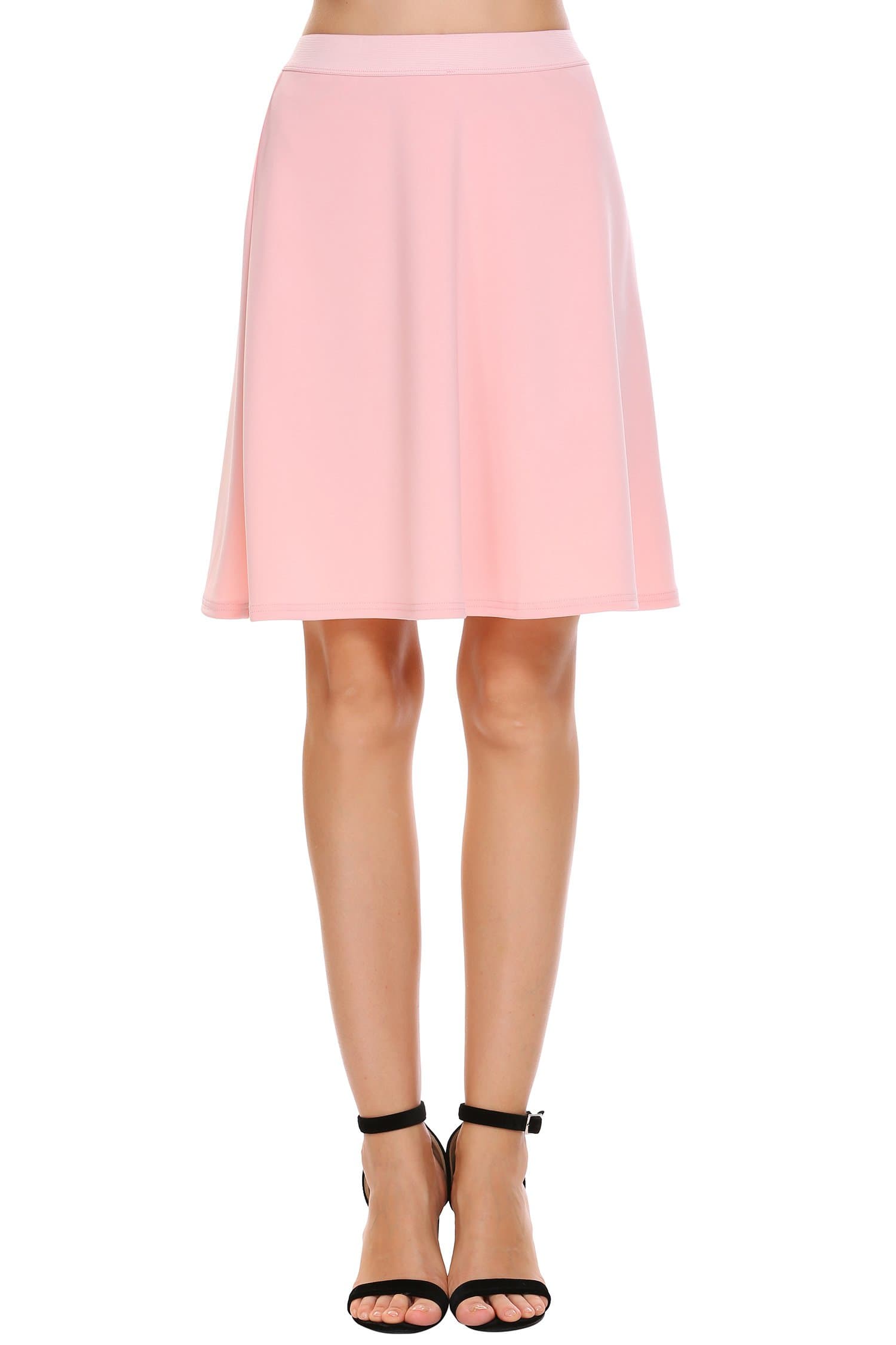 Chigant Basic Solid Elastic High Waist A-Line Flared Skater Skirt
