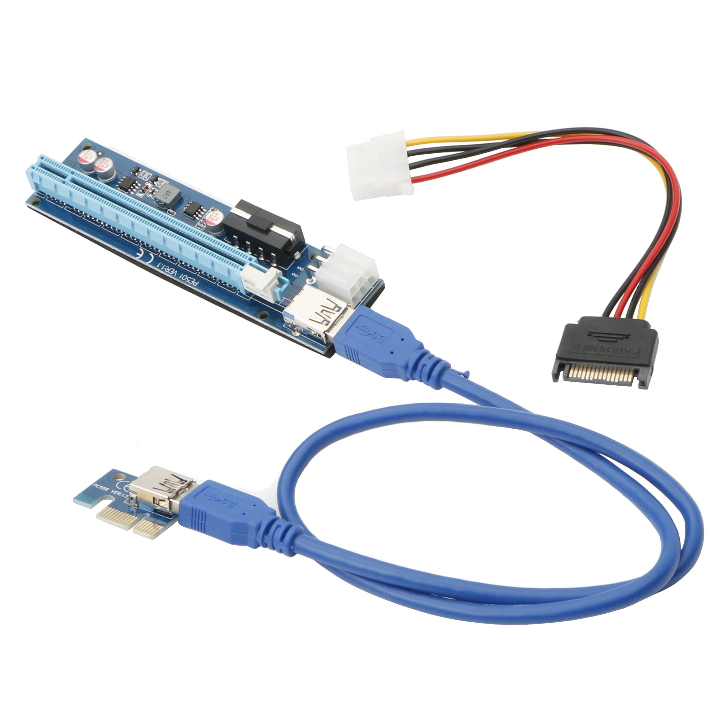 USB3.0 PCI-E PCI Express 1X to 16X Riser Card Adapter with Big 4Pin and 6Pin Slot Connector