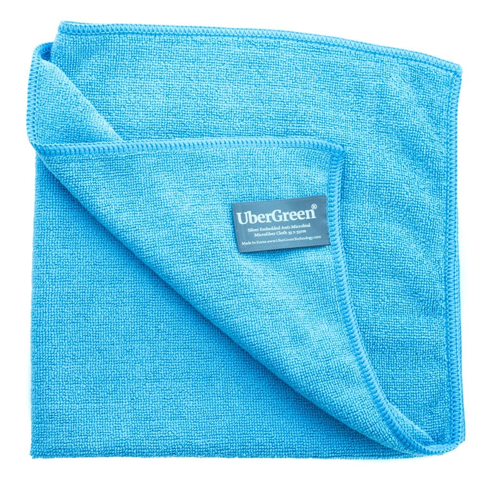 UberGreen Microfiber Cleaning Cloth Silver Threads Embedded (Blue) Reusable Enviro Microfiber, 35cm x 35cm