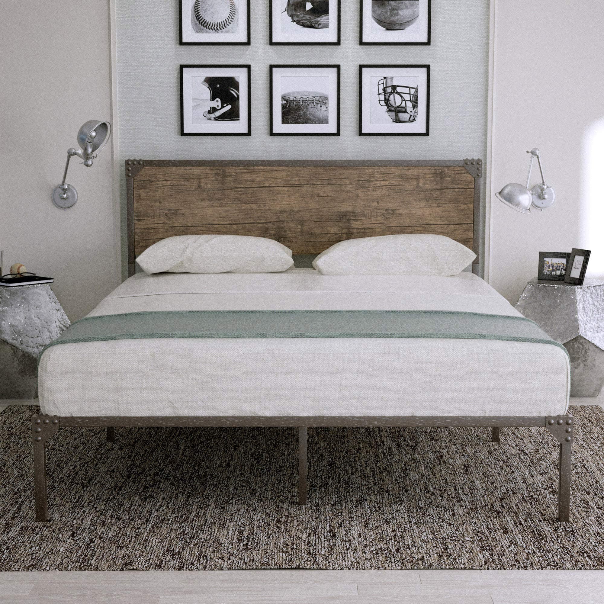 Amolife Queen Bed Frame with Headboard/Metal Platform Bed Frame/Mattress Foundation/Strong Slat Support/No Box Spring Needed, Snow Brown