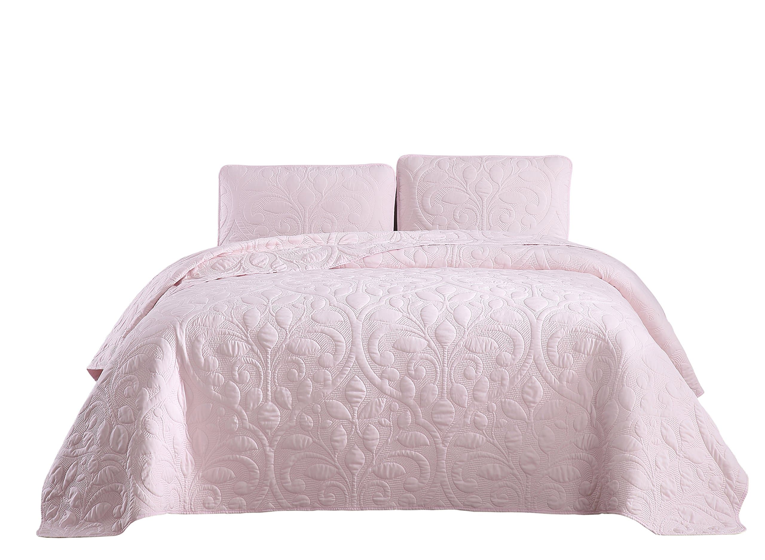Cozy Beddings Tesla 3pc Rayon Bamboo Brushed Microfiber Bedspread Coverlet Set| Soft Rose | Full/Queen