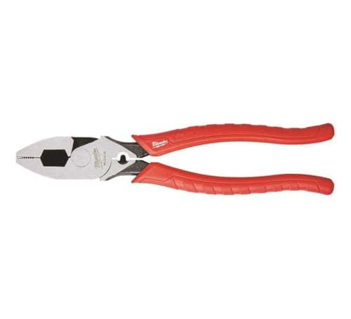 Milwaukee 48-22-6100 9 Inch Leverage Lineman Pliers w/ Crimper and Pipe Reaming Head Design , Red