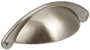 Abrafix 'Shaker' Brushed Nickel Kitchen Cabinet 64mm Shell Cup Handle - 32mm Door Knob (Handle & Knob)