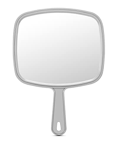 Extra Large Hand Mirror, Salon Barber Hairdressing Handheld Mirror with Handle (Square Grey 9" x 12.4")