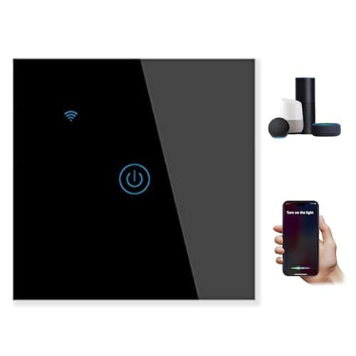 Makayuron WiFi Smart Wall Light Switch,Touch Switches, No Neutral Wire Required, Compatible with Alexa, APP Remote Control Touch Switch, Voice Control, No Hub Required (Black 1 Gang)