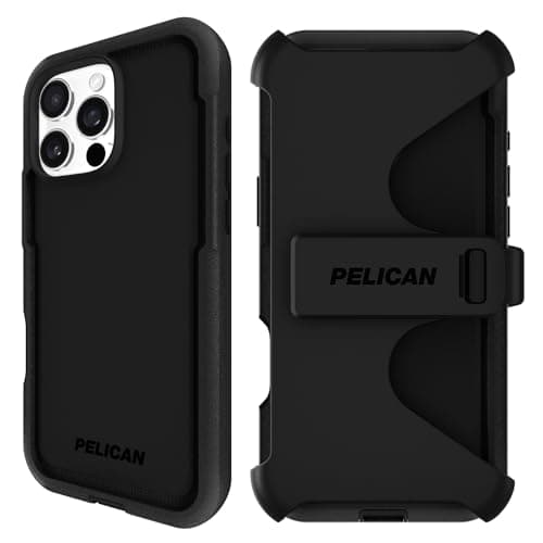 Pelican Voyager iPhone 16 Pro Max Case [Compatible with MagSafe] Rugged Phone Case w/ 18ft Military-Grade Drop Protection - Heavy Duty Phone Cover w/ Belt Clip Holster for iPhone 16 Pro Max - Black