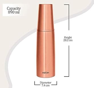 MILTON Copper Combo 1000 Bottle with Tumbler, 890 ml,Durable & Rust Proof Tamba Bottle with Glass for Drinking,100% Pure Copper, BPA Free, Leak Proof, Boosts Immunity