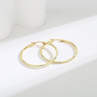 14K Gold Hoop Earrings for Women 14K Gold Earrings Classic Shiny Polished Round Hoop Earrings for Everyday Essential