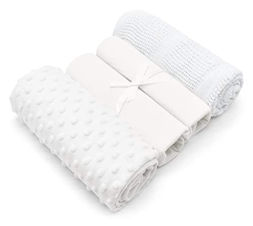 Baby Nursery Moses Basket/Pram Starter Set(Sheets, Popcorn and Cellular Blanket) - (White)