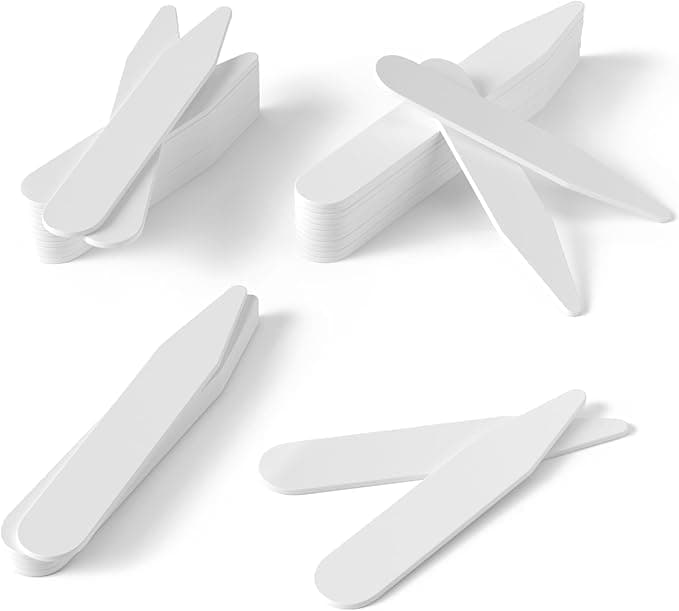 250 Plastic Collar Stays for Men, 4 Sizes, White Shirt Collar Inserts