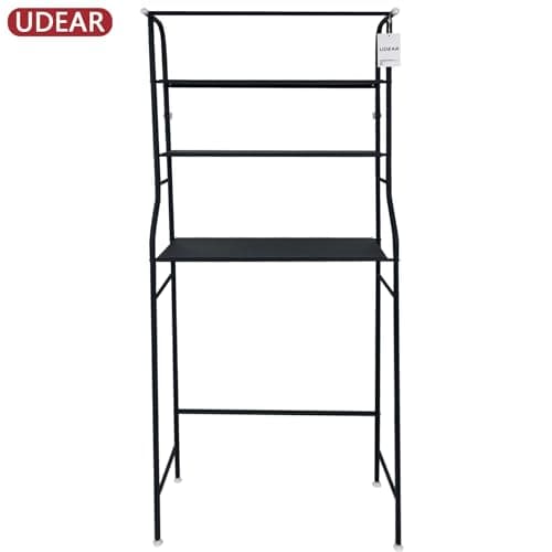 UDEAR 3 Shelf Bathroom Space Saver,Over The Toilet Rack,Bathroom Corner Stand Storage Organizer Accessories,The Washing Machine,with Hanging Rod,Bathroom Tower Shelf,Black