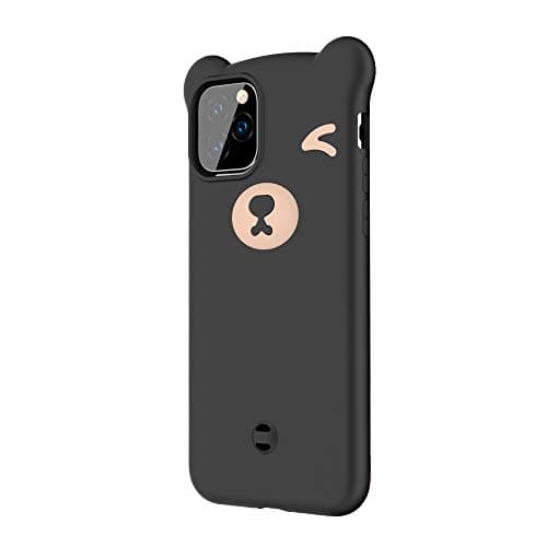 Aulzaju Case for iPhone 11 Pro Max 6.5 Inch, iPhone 11 Pro Max Liquid Silicone Case Soft Gel Rubber Washable Microfiber Shockproof Cute Bear Cover for iPhone 11 Pro Max for Girls Women-Black