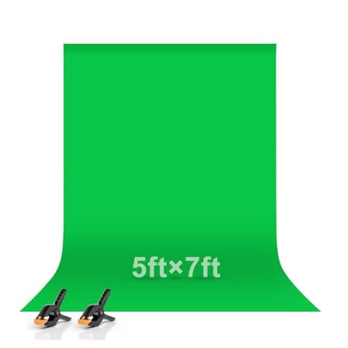 Emart 5x7ft Green Screen Backdrop, Polyester Wrinkle-Resistant Curtain Fabric, Chroma-Key greenscreen Cloth Sheet for Zoom, Including 2 Spring Clamps Suitable for Photoshoot, Interview, Live Stream