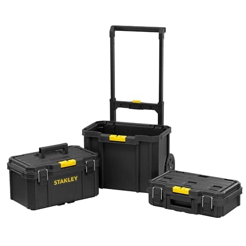 STANLEY STST83319-1 3-IN-1 Modular Rolling Tool Box, 45 Kg Load Capacity, Portable Workshop Solution, Auto-Lock Front Stacking Latches, Bi-Material (Top) & Telescopic Handle, Dimensions: 40x50.6x74 cm