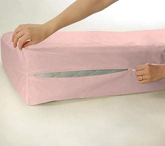 Waterproof Mattress Protector with Zipper Chain, Double Size (78x48 Inches)_with 10 Inch Drop Pink, Zippered Mattress Encasement