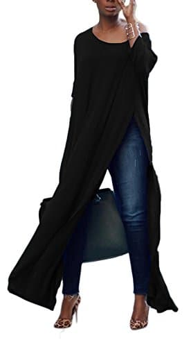 Womens Casual Off One Shoulder Batwing Long Sleeve Split Maxi Long T Shirt Dress