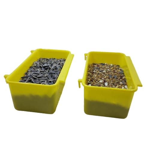 Plastic Food Feeder Rectangular Bowl(Cup) for Cockatiel, Love Birds, Finches, Pigeon, Conure, Java. (Food Feeding Cup, 500ML, Pack of 2) (Yellow Color)……