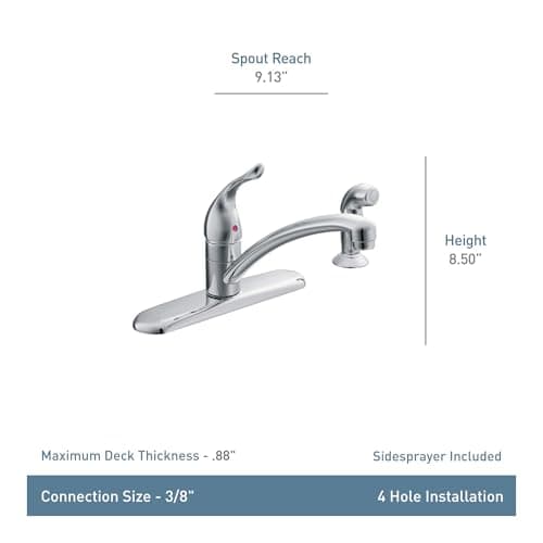 Moen 7430 Chateau One-Handle Low-Arc Kitchen Faucet with Side Sprayer, Chrome
