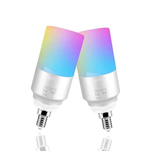 Smart Light Bulb E12 LED 5W for Alexa,Google and Siri,WiFi Dimmable RGBW Color Charging Led Light Bulbs,No Hub,E12 Base 40W Equivalent,Multicolored LED Lamp (2pack)