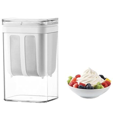 Greek Yogurt Strainer, 1400ml Multi Yoghurt Maker Strainer with Fine Mesh Bag & Lid for Thick Greek Yogurt, Soybean Milk, Kefir, Berries, Soup, Fruit Juice, Coffee (White)